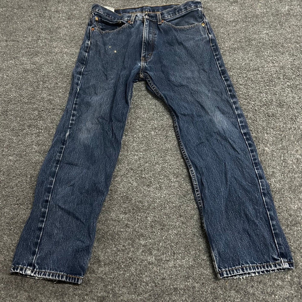 Levi's Jeans Mens Size 34x29 505 Regular Fit Dark Wash Straight Leg Distressed